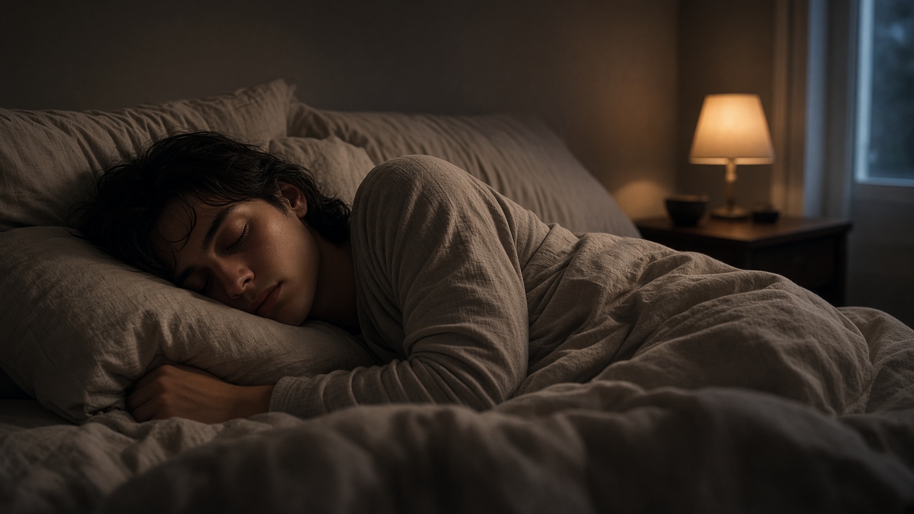 Woman asleep at night in a silk eye mask